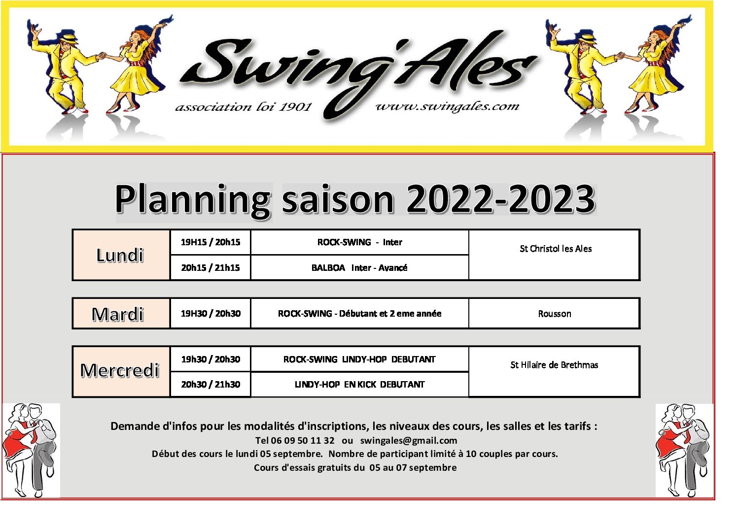 Planning saison 2022 - 2023