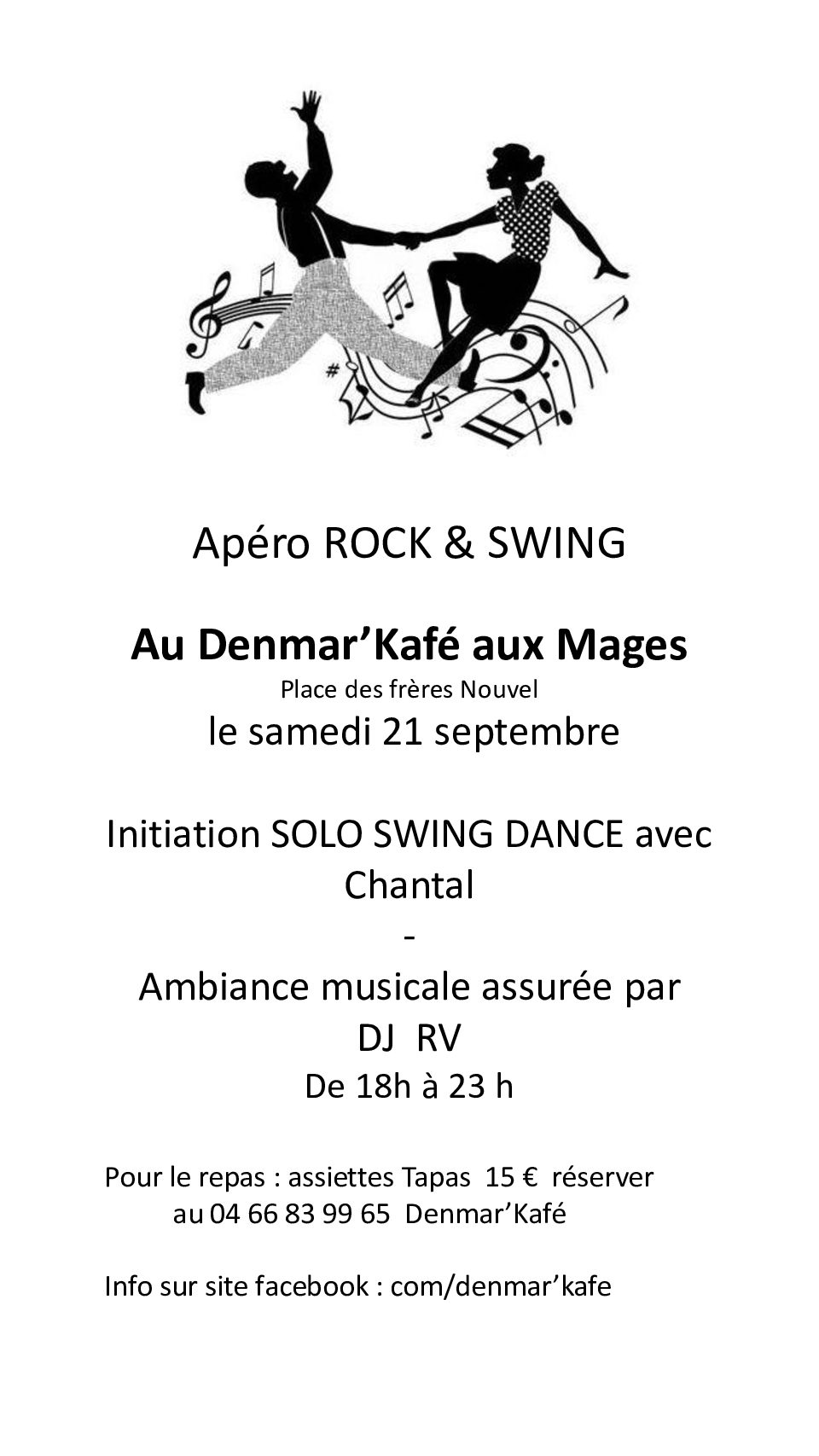 Soirée Rock swing au restaurant DenMar'Kafé  samedi 21/09 Les MAGES