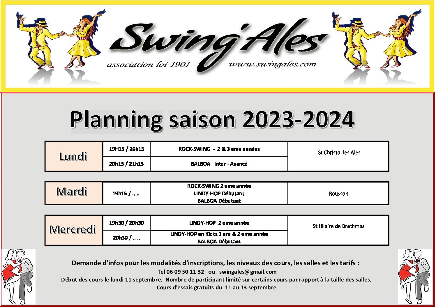 Planning saison 2023 - 2024